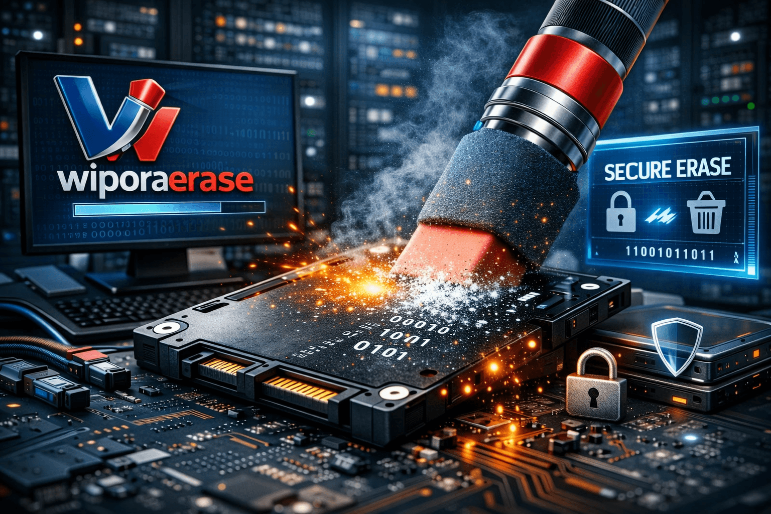 A drive being securely erased by Wipora Erase